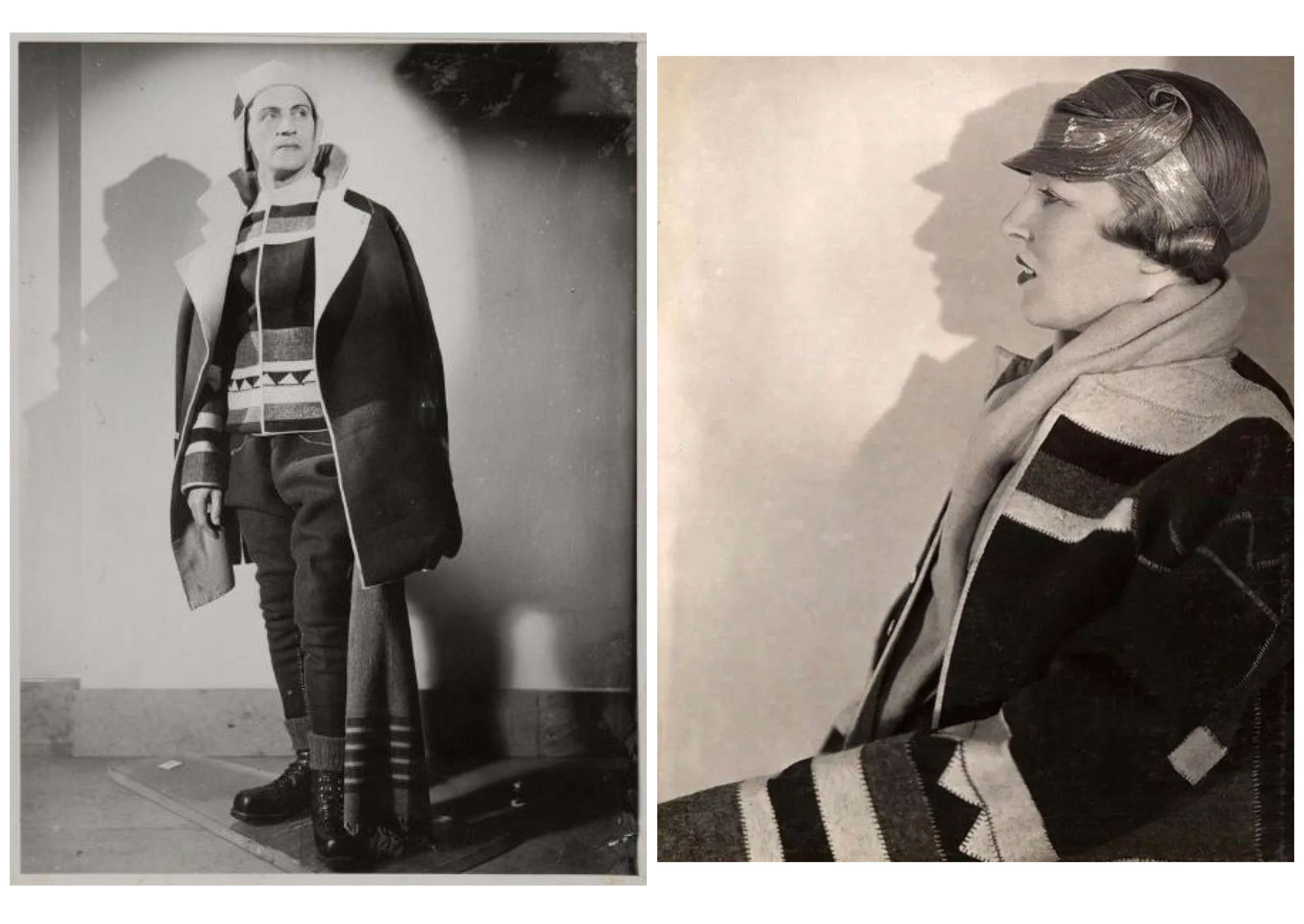 A man and a woman dressed in suits of almost theatrical, folklore designs from the 1920s.