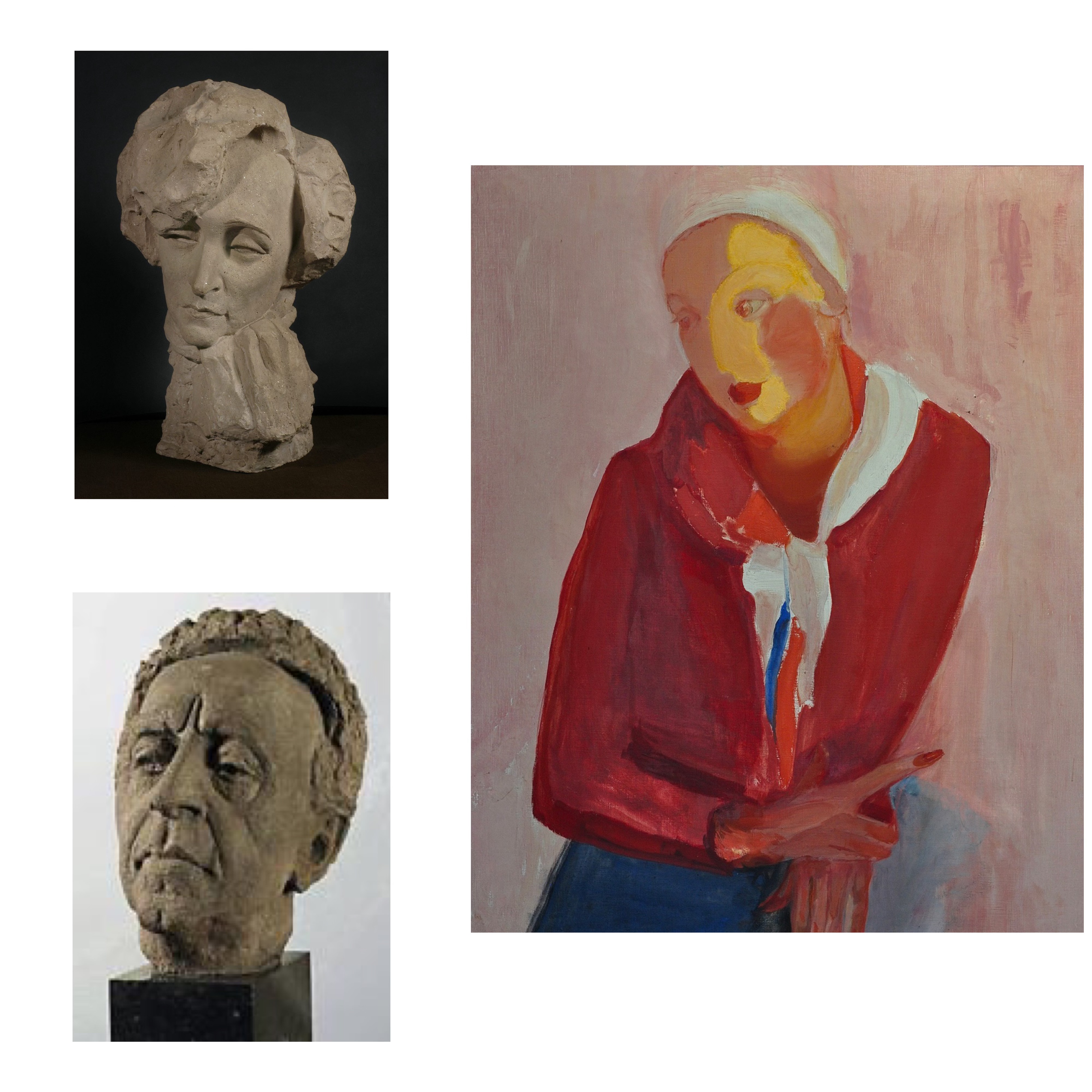 Two busts and one portrait oil painting.