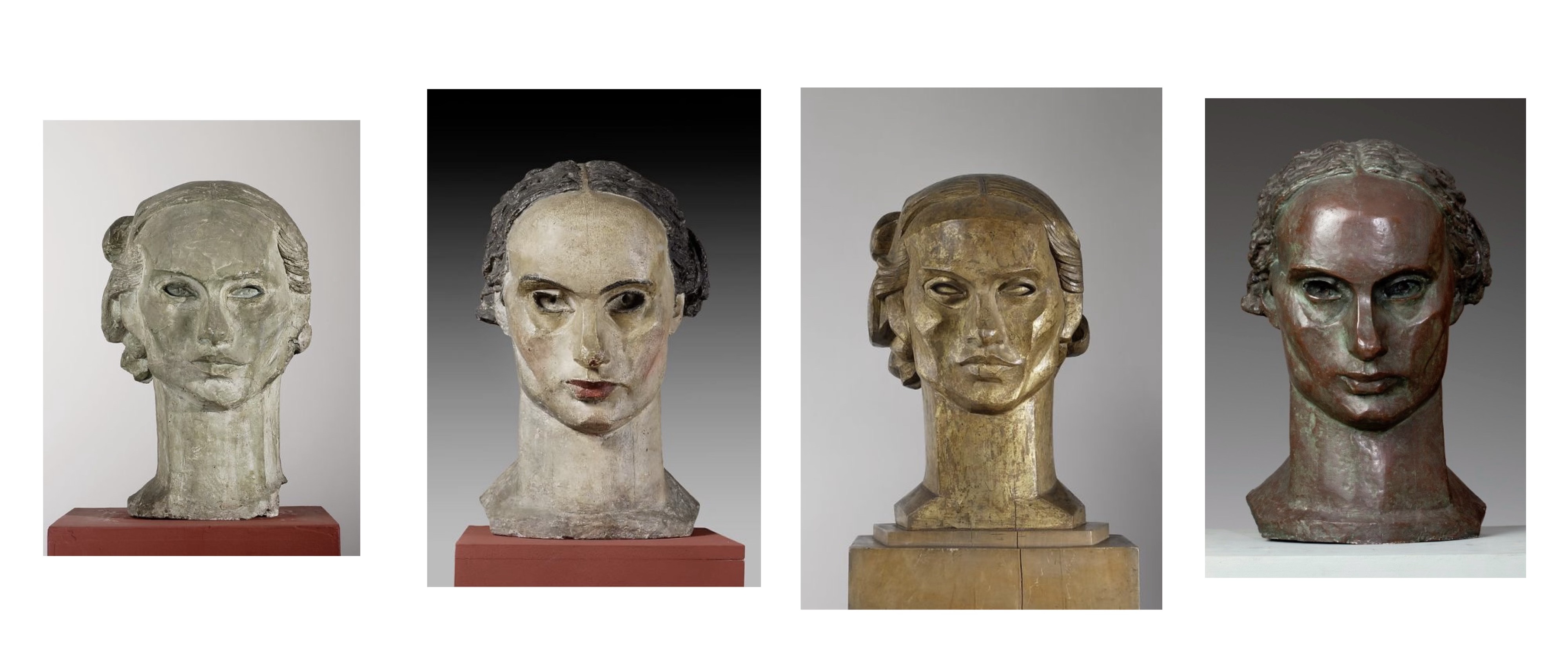 Four different busts depicting Sara Lipska by Xawery Dunikowski.
